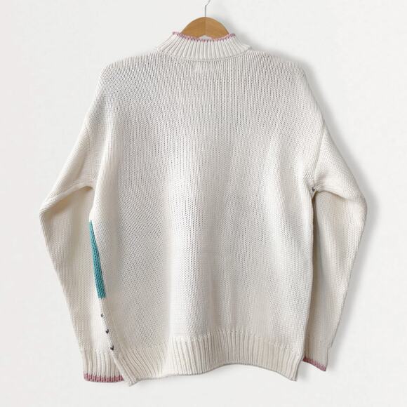 80s Apres Ski Fair Isle Sweater Mock Neck Nordic Scandi Cabincore Twee M Vintage - Picture 4 of 9